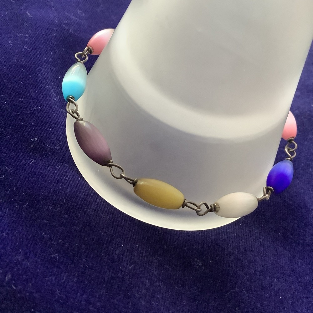 VINTAGE STERLING 925 MULTI COLOR MOONSTONE GEMSTONES‎ BRACELET FITS 7.5 ITALY